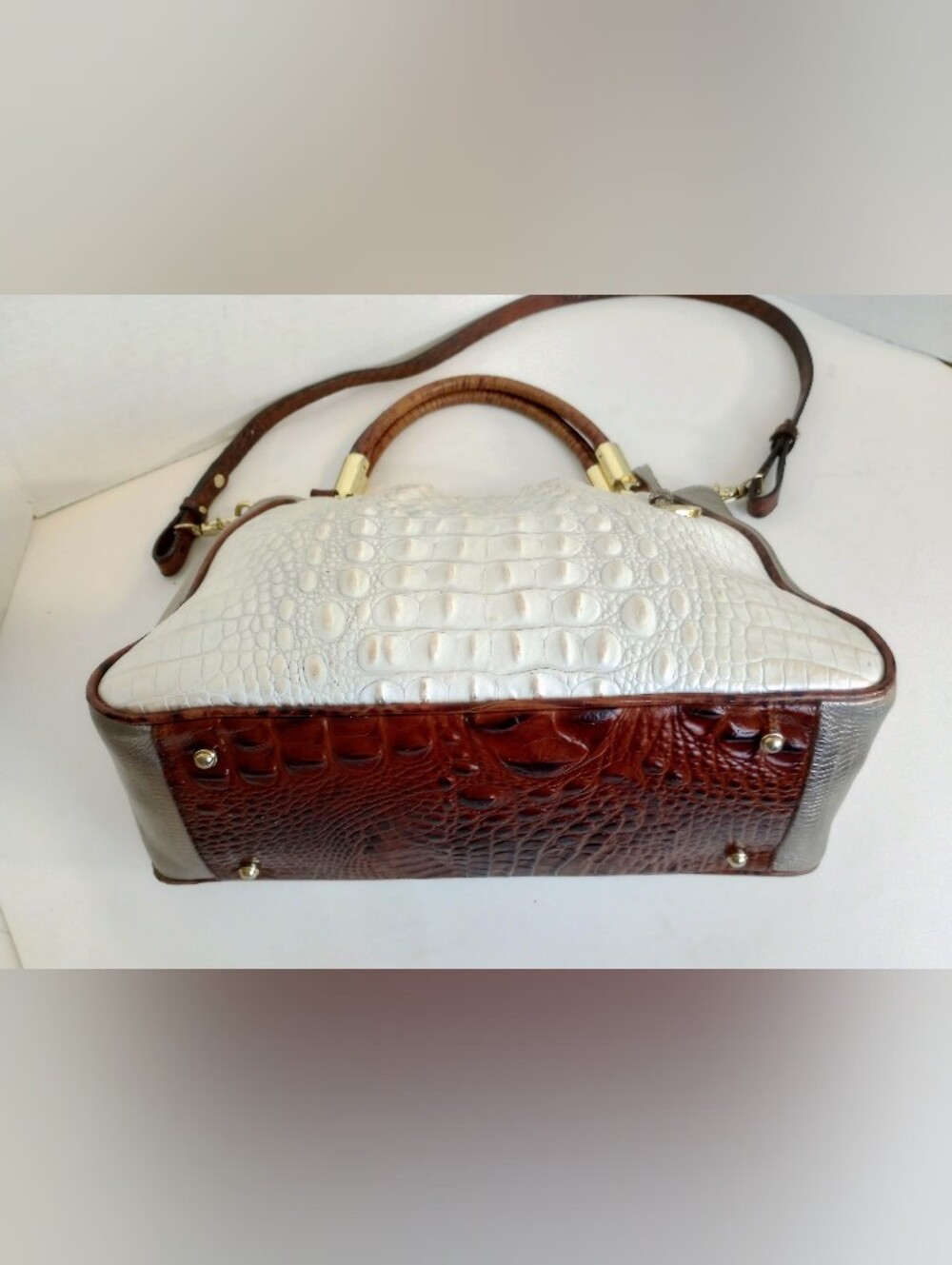 Brahmin Ruby Satchel In Pearl Akoya, Croc And Lizzard Embossed Leather - Picture 8 of 10